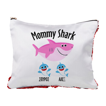 Mommy Shark (με ονόματα παιδικά), Τσαντάκι νεσεσέρ με πούλιες (Sequin) Κόκκινο