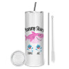 Tumbler stainless steel 600ml, with metal straw & cleaning brush