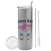 Tumbler stainless steel Silver 600ml, with metal straw & cleaning brush