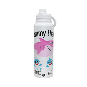 Mommy Shark (με ονόματα παιδικά), Θερμός 1L Ανοξείδωτο με Βάση Κινητού & Διπλά Τοιχώματα
