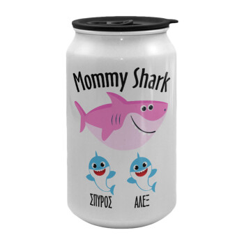 Mommy Shark (με ονόματα παιδικά), Κούπα ταξιδιού μεταλλική με καπάκι (tin-can) 500ml