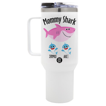 Mommy Shark (με ονόματα παιδικά), Mega Stainless steel Tumbler with lid, double wall 1,2L