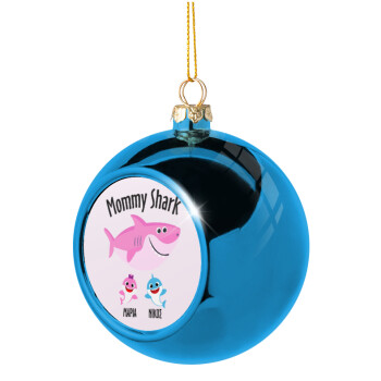 Mommy Shark (με ονόματα παιδικά), Χριστουγεννιάτικη μπάλα δένδρου Μπλε 8cm