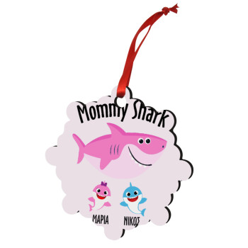 Mommy Shark (με ονόματα παιδικά), Χριστουγεννιάτικο στολίδι snowflake ξύλινο 7.5cm