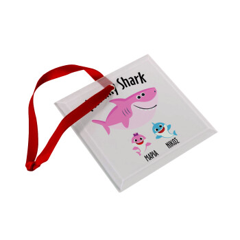 Mommy Shark (με ονόματα παιδικά), Χριστουγεννιάτικο στολίδι γυάλινο τετράγωνο 9x9cm