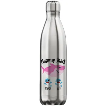 Mommy Shark (με ονόματα παιδικά), Inox (Stainless steel) hot metal mug, double wall, 750ml