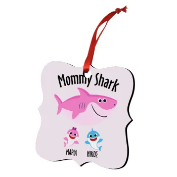 Mommy Shark (με ονόματα παιδικά), Στολίδι Χριστουγεννιάτικο στολίδι polygon ξύλινο 7.5cm