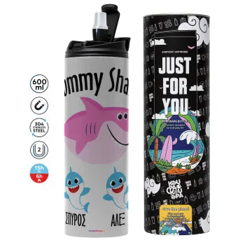 Mommy Shark (με ονόματα παιδικά), Tumbler stainless steel GREY 600ml