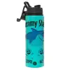 Metallic water bottle with safety lid, 850ml aluminum