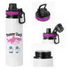 Metallic water bottle with safety lid, 850ml aluminum