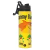 Metallic water bottle with safety lid, 850ml aluminum