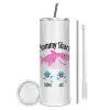 Tumbler stainless steel 600ml, with metal straw & cleaning brush