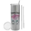 Tumbler stainless steel Silver 600ml, with metal straw & cleaning brush