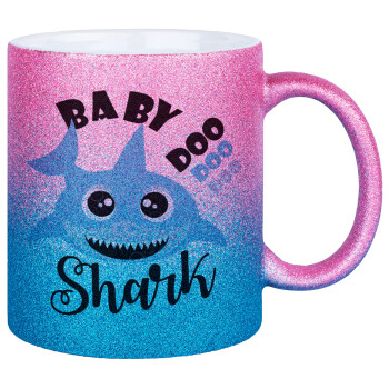 Baby Shark (boy), Κούπα Χρυσή/Μπλε Glitter, κεραμική, 330ml