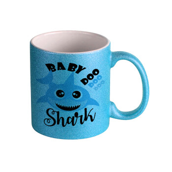Baby Shark (boy), Κούπα Σιέλ Glitter που γυαλίζει, κεραμική, 330ml