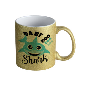 Baby Shark (boy), Κούπα Χρυσή Glitter που γυαλίζει, κεραμική, 330ml