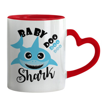 Baby Shark (boy), Κούπα καρδιά χερούλι κόκκινη, κεραμική, 330ml