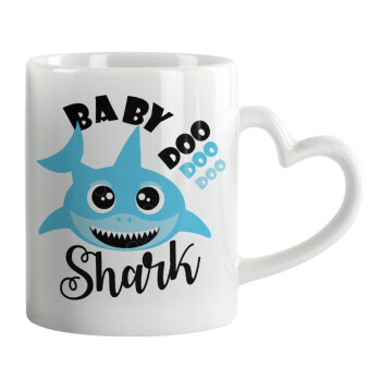 Baby Shark (boy), Κούπα καρδιά χερούλι λευκή, κεραμική, 330ml