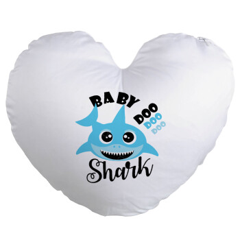 Baby Shark (boy), Μαξιλάρι καναπέ καρδιά 40x40cm περιέχεται το  γέμισμα