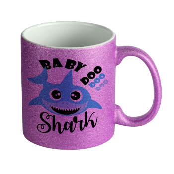 Baby Shark (boy), Κούπα Μωβ Glitter που γυαλίζει, κεραμική, 330ml