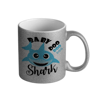 Baby Shark (boy), Κούπα Ασημένια Glitter που γυαλίζει, κεραμική, 330ml