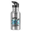 Water bottle Silver with straw, stainless steel 600ml