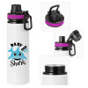 Metallic water bottle with safety lid, 850ml aluminum