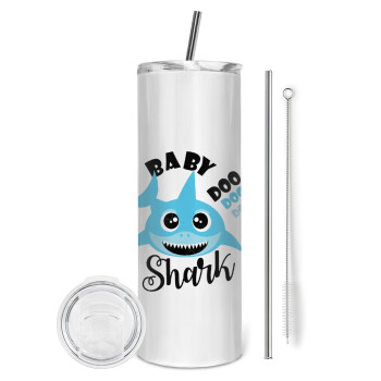 Baby Shark (boy), Eco friendly stainless steel tumbler 600ml, with metal straw & cleaning brush