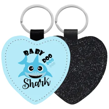 Baby Shark (boy), Μπρελόκ PU δερμάτινο glitter καρδιά ΜΑΥΡΟ
