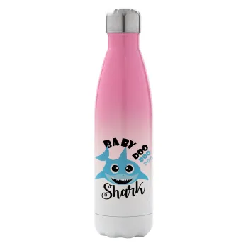 Baby Shark (boy), Μεταλλικό παγούρι θερμός Ροζ/Λευκό (Stainless steel), διπλού τοιχώματος, 500ml