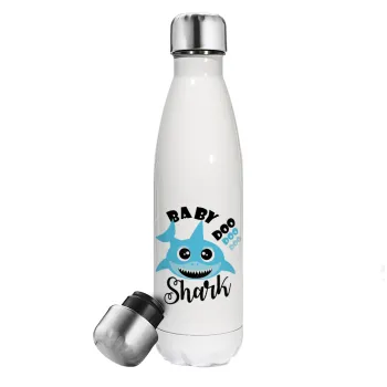 Baby Shark (boy), Μεταλλικό παγούρι θερμός Λευκό (Stainless steel), διπλού τοιχώματος, 500ml