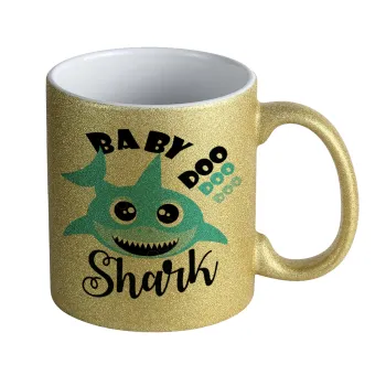 Baby Shark (boy), Κούπα Χρυσή Glitter που γυαλίζει, κεραμική, 330ml