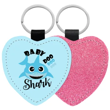 Baby Shark (boy), Μπρελόκ PU δερμάτινο glitter καρδιά ΡΟΖ