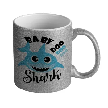 Baby Shark (boy), Κούπα Ασημένια Glitter που γυαλίζει, κεραμική, 330ml