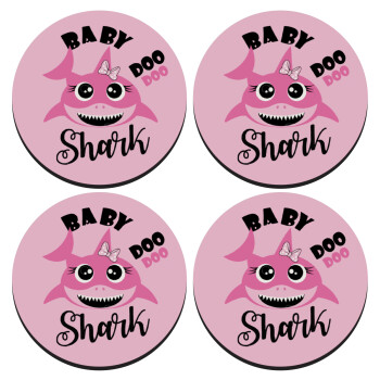 Baby Shark (girl), SET of 4 round wooden coasters (9cm)