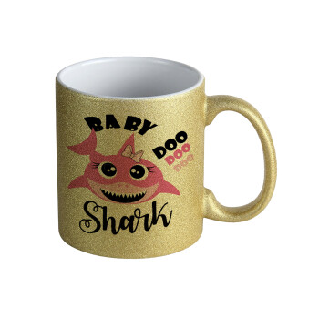 Baby Shark (girl), Κούπα Χρυσή Glitter που γυαλίζει, κεραμική, 330ml