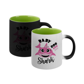 Baby Shark (girl), Κούπα Μαγική εσωτερικό πράσινο, κεραμική 330ml που αλλάζει χρώμα με το ζεστό ρόφημα