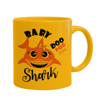 Baby Shark (girl), Ceramic coffee mug yellow, 330ml (1pcs)