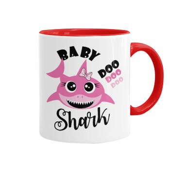 Baby Shark (girl), Κούπα χρωματιστή κόκκινη, κεραμική, 330ml