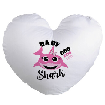 Baby Shark (girl), Μαξιλάρι καναπέ καρδιά 40x40cm περιέχεται το  γέμισμα