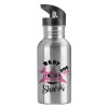 Water bottle Silver with straw, stainless steel 600ml