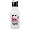 White water bottle with straw, stainless steel 600ml