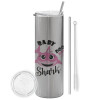 Tumbler stainless steel Silver 600ml, with metal straw & cleaning brush