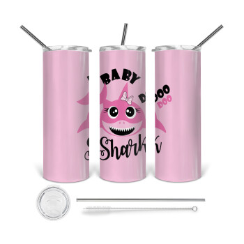 Baby Shark (girl), 360 Eco friendly stainless steel tumbler 600ml, with metal straw & cleaning brush