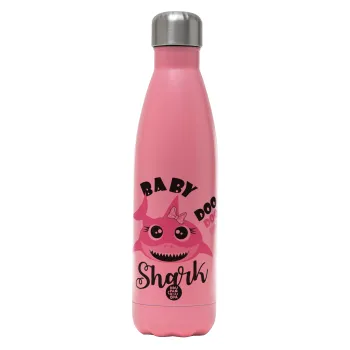 Baby Shark (girl), Μεταλλικό παγούρι θερμός Ροζ Ματ (Stainless steel), διπλού τοιχώματος, 500ml