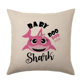 Baby Shark (girl), Μαξιλάρι καναπέ ΛΙΝΟ 40x40cm περιέχεται το  γέμισμα