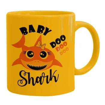 Baby Shark (girl), Ceramic coffee mug yellow, 330ml