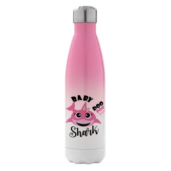 Baby Shark (girl), Metal mug thermos Pink/White (Stainless steel), double wall, 500ml