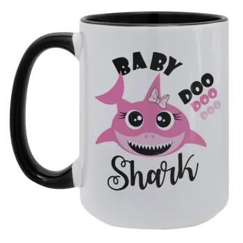 Baby Shark (girl), Κούπα Mega 15oz, κεραμική Μαύρη, 450ml