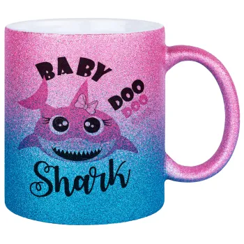 Baby Shark (girl), Κούπα Χρυσή/Μπλε Glitter, κεραμική, 330ml